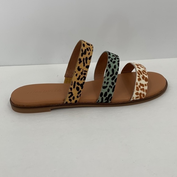 Madewell Ilana Calf Hair leopard print triple strap flat slide sandal shoe new 7 - Picture 2 of 6